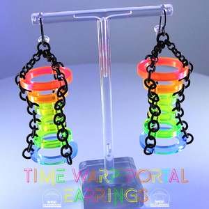 Time Warp Portal Earrings • Futuristic Earrings • 3d Earrings • Synthwave • Retrowave • Neoncore • Vaporwave Neon • Neon Earrings