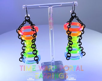 Time Warp Portal Earrings • Futuristic Earrings • 3d Earrings • Synthwave • Retrowave • Neoncore • Vaporwave Neon • Neon Earrings