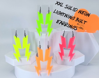 XXL Solid Neon Lightning Bolt Earrings • Neon Earrings • Rave Wear • Alt Earrings