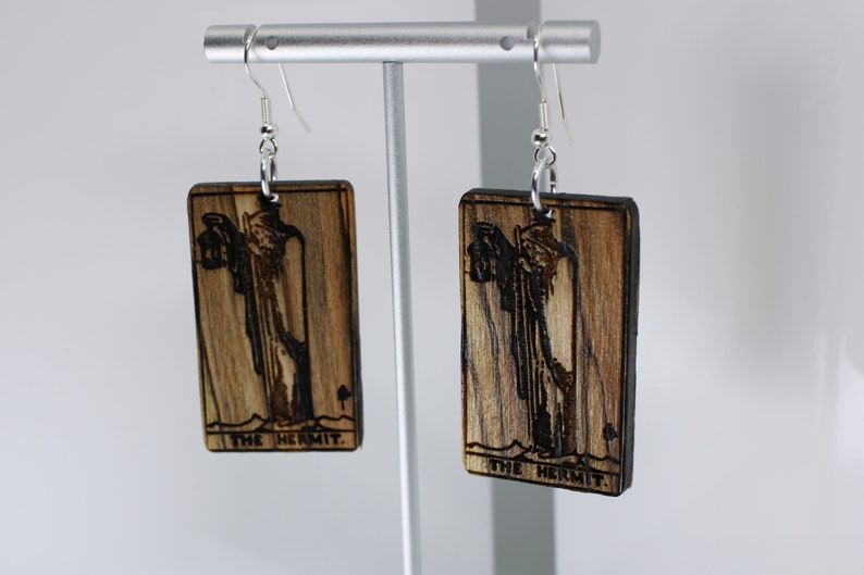 The Hermit Tarot Earrings Tarot Card earrings Solid Engraved Ambrosia Maple Tarot Earrings Tarot Jewelry Mini Tarot