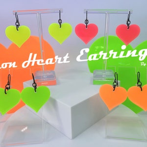 Solid Neon Heart Earrings • Edgy Earrings • Rave Wear • Neon Earrings • Heart Earrings