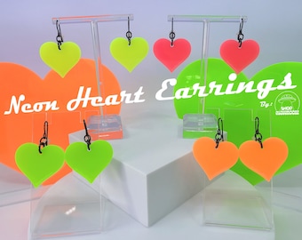 Solid Neon Heart Earrings • Edgy Earrings • Rave Wear • Neon Earrings • Heart Earrings