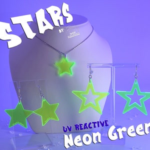 Neon Green Star Earrings • Neon Green Star Necklace • Hypoallergenic • Neon Earrings • Cyber y2k • Funky Earrings • Rave Wear