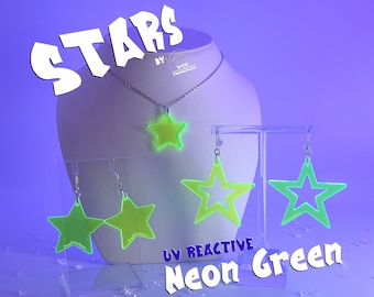 Neon Green Star Earrings • Neon Green Star Necklace • Hypoallergenic • Neon Earrings • Cyber y2k • Funky Earrings • Rave Wear