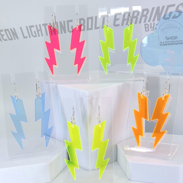 Lightning Bolt Earrings • Neon Earrings • Cyber y2k• Rave Wear • Alt Earrings • Edgy Earrings