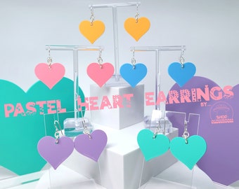 Soft Pastel Color Heart Earrings • Acrylic Earrings • Everyday Wear • Heart Earrings • Fairy Kei Earrings