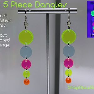 Raver 5 Piece Cluster Earrings / Neon Earrings / Geometric Earrings / Festival Earrings / Rave Wear / Festival Jewelry / Hippie Raver Style