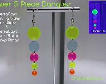 Raver 5 Piece Cluster Earrings / Neon Earrings / Geometric Earrings / Festival Earrings / Rave Wear / Festival Jewelry / Hippie Raver Style