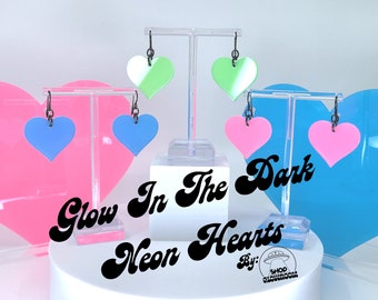 Glow In The Dark Heart Earrings • Glow In The Dark Earrings • Heart Earrings • Funky Earrings • Neon Earrings