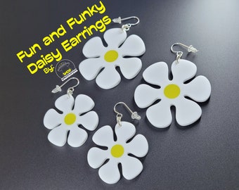 White Daisy Earrings • Retro Daisy Earrings • Flower Earrings • Hypoallergenic • Hippie Earrings • Modernist Earrings