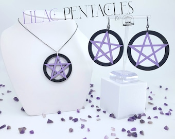 Lilac Pentacle Earrings • Lilac Pentacle Necklace • Witchy Earrings • Witchy Necklace • Pagan Earrings • Wiccan Jewerly • Alt Accessories