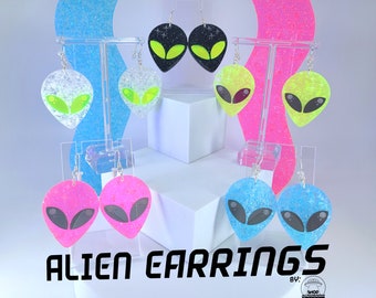 Alien Earrings • Neon Earrings • Space Earrings • Alien Head Earrings • Edgy Earrings • Funky Earrings • Rave Wear • Alien Jewelry