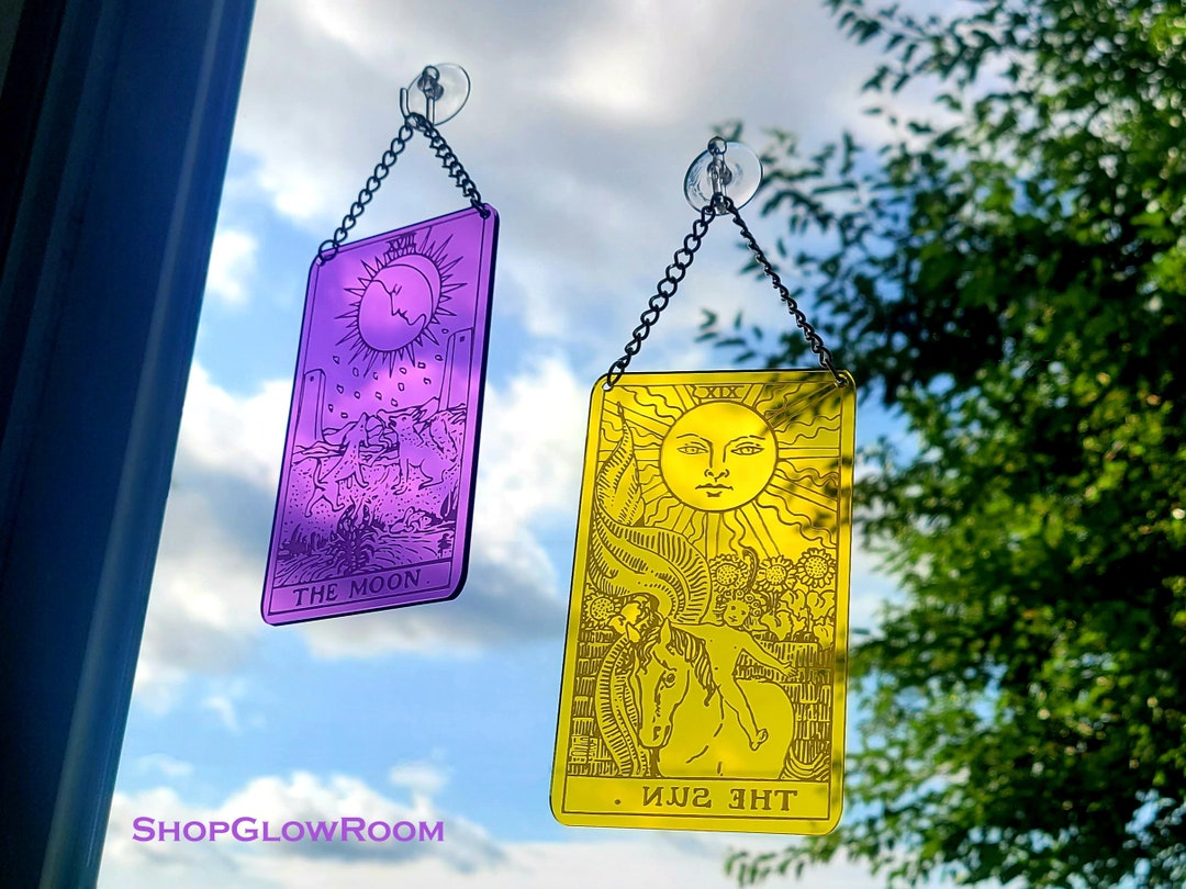 Sun and Moon Tarot Window Art / Tarot Art / Wicca Decor / Wicca Wall Art / Tarot Wall Art / Pagan Art / Pagan Wall Art / Tarot Gifts / Boho