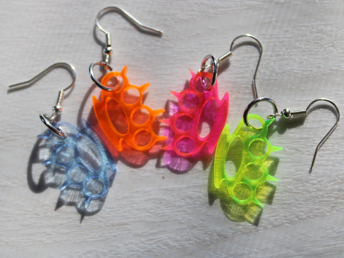 Brass Knuckle Earrings // Neon Earrings // Punk // Rock // Etsy