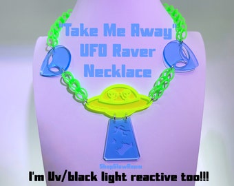 Rave Wear / UFO Necklace / Alien Necklace / Kandi Necklace / EDM Gear / Neon Necklace / Space Necklace / Funky Necklace / Cosplay Necklace