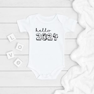 Hello, 2024 ONESIE®, New Years Bodysuit, Newborn Baby Gift, My First New Year