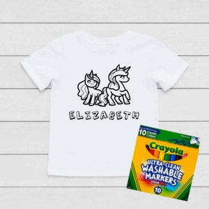 Personalized Unicorn Coloring T-Shirt, Coloring Shirt For Toddlers and Kids, Coloring Book T-Shirt, Color Me Tee