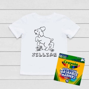 Personalized Puppy Coloring T-Shirt, Coloring Shirt For Toddlers and Kids, Coloring Book T-Shirt, Color Me Tee