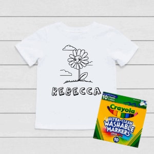 Personalized Flower Coloring T-Shirt, Coloring Shirt For Toddlers and Kids, Coloring Book T-Shirt, Color Me Tee