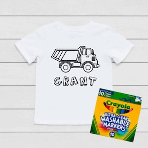 Personalized Dump Truck Coloring T-Shirt, Coloring Shirt For Toddlers and Kids, Coloring Book T-Shirt, Color Me Tee