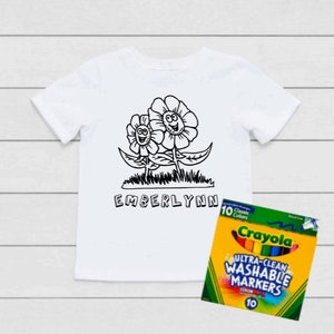Personalized Flower Coloring T-Shirt, Coloring Shirt For Toddlers and Kids, Coloring Book T-Shirt, Color Me Tee