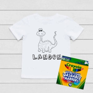 Personalized Dinosaur Coloring T-Shirt, Coloring Shirt For Toddlers and Kids, Coloring Book T-Shirt, Color Me Tee