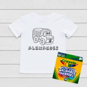 Personalized Truck Coloring T-Shirt, Coloring Shirt For Toddlers and Kids, Coloring Book T-Shirt, Color Me Tee