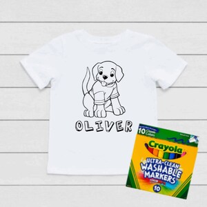 Personalized Puppy Coloring T-Shirt, Coloring Shirt For Toddlers and Kids, Coloring Book T-Shirt, Color Me Tee
