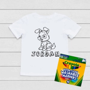 Personalized Puppy Coloring T-Shirt, Coloring Shirt For Toddlers and Kids, Coloring Book T-Shirt, Color Me Tee