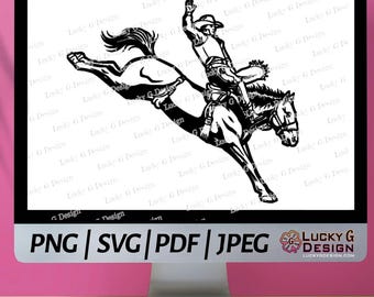Bareback Bronc Rider Clipart SVG, Western, Bucking Horse, Ranch, Rodeo Cowboy, png, svg, clipart, vector