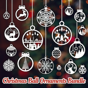 Lot de décorations de Noël, motifs de boules découpés au laser, boules décoratives de Noël, ensemble de décorations de Noël, lot de décorations SVG image 1