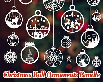 Kerstornamentbundel, Lasergesneden kerstbalontwerpen, Decoratieve vakantieballen, Set kerstversieringen, SVG-bundel voor ornamenten