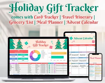Agenda numérique de Noël, modèle Google Sheets, cadeau, suivi de carte, itinéraire de voyage, liste de courses, planificateur de repas, calendrier de l'avent