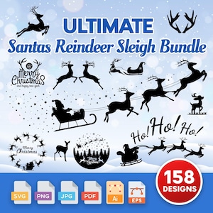 158 Santa&#39;s Reindeer Sleigh svg, Christmas svg, Santa Claus svg, Reindeer svg, Holiday svg, Christmas cricut, svg files for cricut, digital