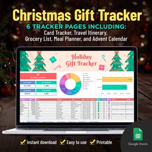 Feuille de calcul de suivi des cadeaux de Noël Modèle de planification de cadeaux de Noël Suivi des cartes de vœux Google Sheets Planner pour cadeaux Liste de planification budgétaire
