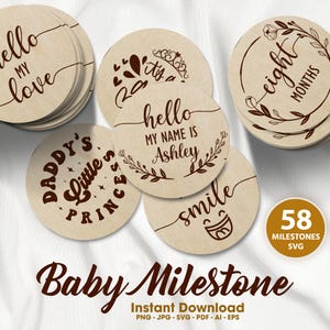 Pacote Baby Monthly Milestone SVG, Baby Monthly Milestone Rounds SVG, Glowforge Cricut & Silhouette, Hello World Svg, arquivos de corte Baby Svg