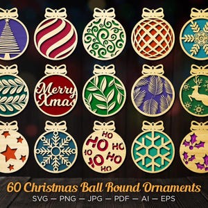 Christmas ornament bundle, Christmas Balls svg, Laser-cut bauble designs, Christmas Decorative holiday round balls, Glowforge, Cricut