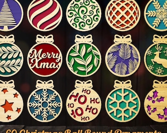 Christmas ornament bundle, Christmas Balls svg, Laser-cut bauble designs, Christmas Decorative holiday round balls, Glowforge, Cricut