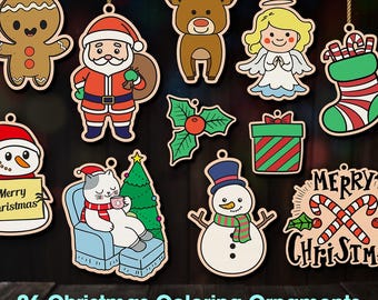 Christmas ornament for kids svg, Laser-cut bauble designs, Decorative holiday balls, Christmas Coloring decorations, Glowforge, Cricut