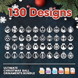 Lot de décorations de Noël, motifs de boules découpés au laser, boules décoratives de Noël, ensemble de décorations de Noël, lot de décorations SVG image 6