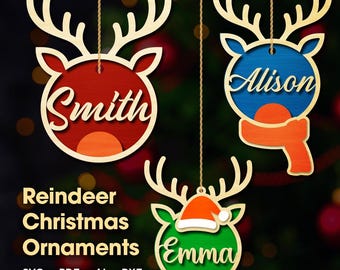 Reindeer Christmas Ornament, Christmas ornament svg, Laser-cut bauble designs, Laser Cut Ornaments, Monogram SVG, Glowforge, Cricut