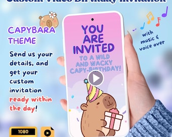 Custom Video Birthday, Capybara Invitation, Capybara Birthday, Capy Birthday, Kawaii Capybara, Capybara Party Invite, Capybara Cute Invite