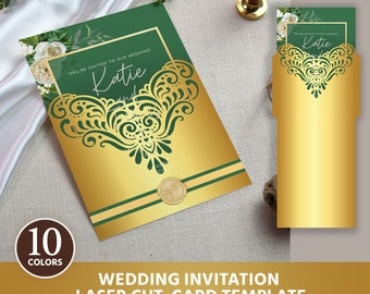 5x7 Wedding Invitation Laser Cut DIY Envelope Card Template, Ornate Gate-fold Wedding Invitation, Invitation Card Template, Laser Cut Cricut
