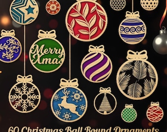 Pode incluir: Conjunto de 60 enfeites redondos para árvore de Natal em vários designs e cores, incluindo flocos de neve, renas, estrelas e folhas. Os enfeites são feitos de madeira e são perfeitos para decorar uma árvore de Natal ou adicionar um toque festivo à sua casa.
