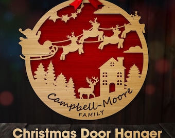 Kranz frohe Weihnachten Weihnachtsmann Deutsche Version| Türkranz | Kerzenanhänger | Vorlage | Laser Cut | SVG zum Download