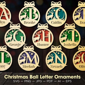 Pacchetto di ornamenti natalizi, Disegni di palline tagliate al laser, Palline decorative per le feste, Set di decorazioni natalizie, Monogramma SVG, Glowforge, Cricut