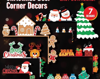 3D Christmas Door Corners Bundle, Xmas Trim Corner Laser Cut, Door Corner Sign, Christmas Characters, Holiday Door Decor, Glowforge, Cricut