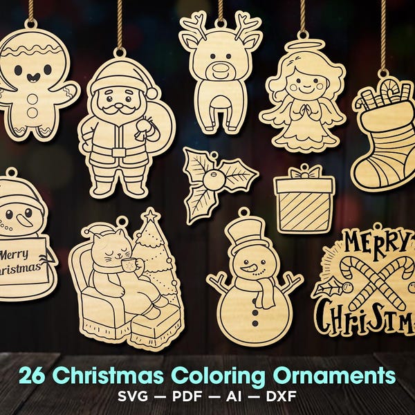 Christmas Tree Toys SVG Bundle, Laser cut file for Glowforge Cricut, Merry Christmas Ornament, Christmas Characters Ornaments for Kids