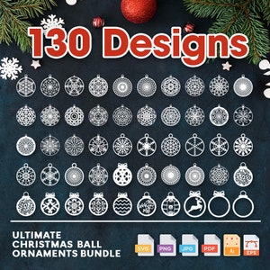Christmas ornament bundle, Laser-cut bauble designs, Decorative holiday balls, Set of Christmas decorations, SVG bundle for ornaments image 5