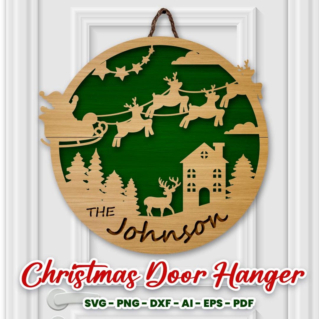 Christmas Sign SVG Bundle, 6 Door Hanger Laser Cut Files for Glowforge ...